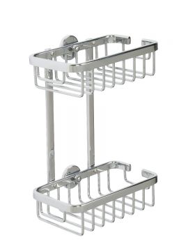 Screw to Wall Storage Slimline Aluminium Two Tier Basket Chrome