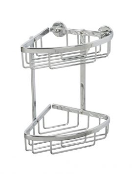 Screw to Wall Storage Slimline Aluminium Two Tier Corner Basket Chrome