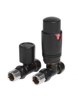 Straight TRV & Lockshield Round Black Radiator Valve