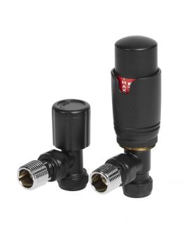 Angled TRV & Lockshield Round Black Radiator Valve