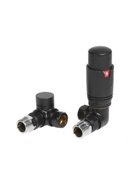 Corner TRV & Lockshield Round Black Radiator Valve