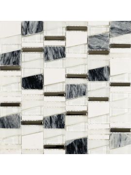 Serignan Grey Glass & Stone Mosaics Wall Tiles 300 x 300mm - Single Tile