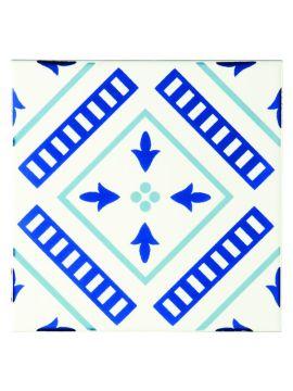 Vannerie Wall Pattern Tile Blue Sky Blue, Midnight Blue on Brilliant White 152x152x7mm