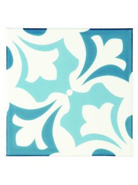 Josette Wall Pattern Tile Blue Sky Blue, Sea Blue on Brilliant White 152x152x7mm