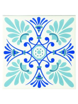 Orleans Wall Pattern Tile Blue Sky Blue, Sea Blue, Midnight Blue on Brilliant White 152x152x7mm