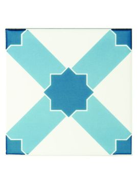 Chambray Wall Pattern Tile Blue Sea Blue, Sky Blue on Brilliant White 152x152x7mm