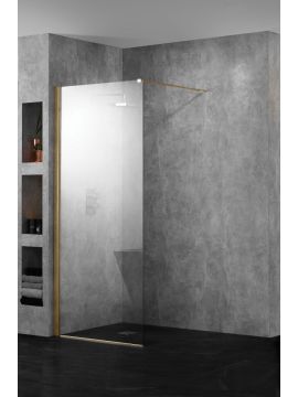 Aquadart Wetroom 10 Glass Panel and Wall Profile 10mm Brushed Brass Frame Clear Glass