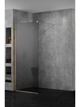 Aquadart Wetroom 10 Glass Panel and Wall Profile 10mm Brushed Brass Frame Smoked Glass