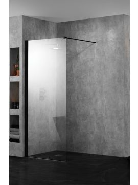 Aquadart Wetroom 10 Glass Panel and Wall Profile 10mm Matt Black Frame Clear Glass