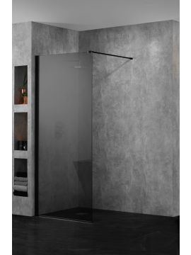 Aquadart Wetroom 10 Glass Panel and Wall Profile 10mm Matt Black Frame Smoked Glass