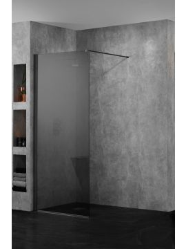 Aquadart Wetroom 10 Glass Panel and Wall Profile 10mm Black Chrome Frame Smoked Glass