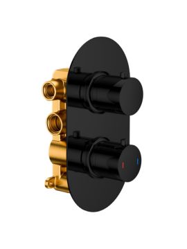 RAK Round Dual Outlet 2 Handle Concealed Thermostatic Valve Black