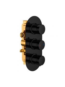 RAK Round Dual Outlet 3 Handle Concealed Thermostatic Valve Black