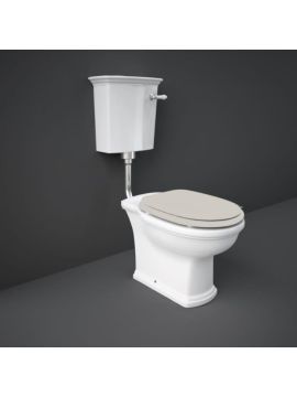 RAK Washington Close Coupled Toilet with Lever, Open Back with Greige Wooden Soft Close Seat