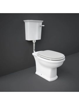 RAK Washington Close Coupled Toilet with Lever, Open Back with White Wooden Soft Close Seat