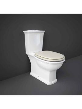 RAK Washington Close Coupled Toilet with Push Button, Open Back with Greige Wooden Soft Close Seat