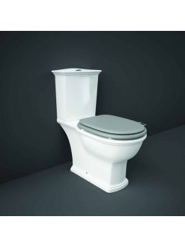 RAK Washington Close Coupled Toilet with Push Button, Open Back with Grey Wooden Soft Close Seat