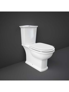 RAK Washington Close Coupled Toilet with Push Button, Open Back with White Wooden Soft Close Seat