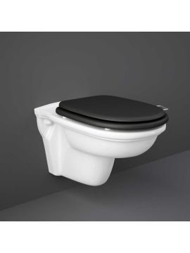 RAK Washington Wall Hung Rimless Toilet with Black Wooden Soft Close Seat