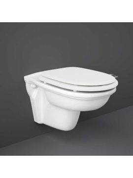 RAK Washington Wall Hung Rimless Toilet with White Wooden Soft Close Seat