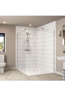 Aqualux Shine 6 Semi Frameless Fixed Wet Room Shower Panel 1850 x 900 x 6mm Silver Frame Clear Glass