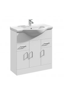 Marolino Single Door Floor Standing Vanity Unit & Round Basin 750mm Gloss White
