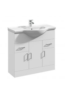 Marolino Single Door Floor Standing Vanity Unit & Round Basin 850mm Gloss White