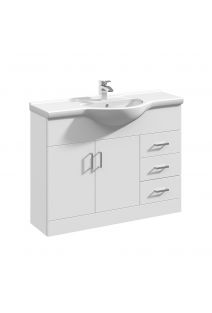 Marolino Single Door Floor Standing Vanity Unit & Round Basin 1050mm Gloss White