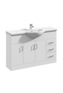 Marolino Single Door Floor Standing Vanity Unit & Round Basin 1200mm Gloss White