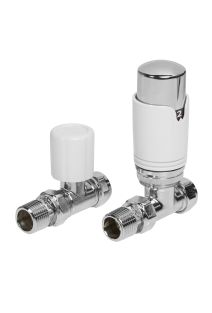 Straight TRV & Lockshield Round White Radiator Valve