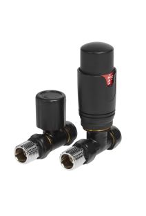 Straight TRV & Lockshield Round Black Radiator Valve