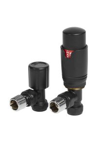 Angled TRV & Lockshield Round Black Radiator Valve