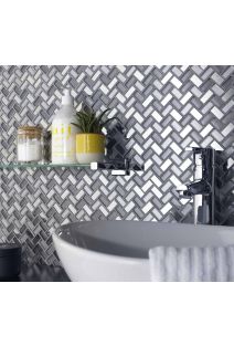 Detroit Grey Herringbone Glass Mosaic Wall Tile 270 x 290mm