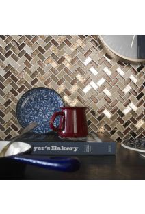 Paris Copper Herringbone Glass & Stone Mosaic Wall Tile 270 x 290mm